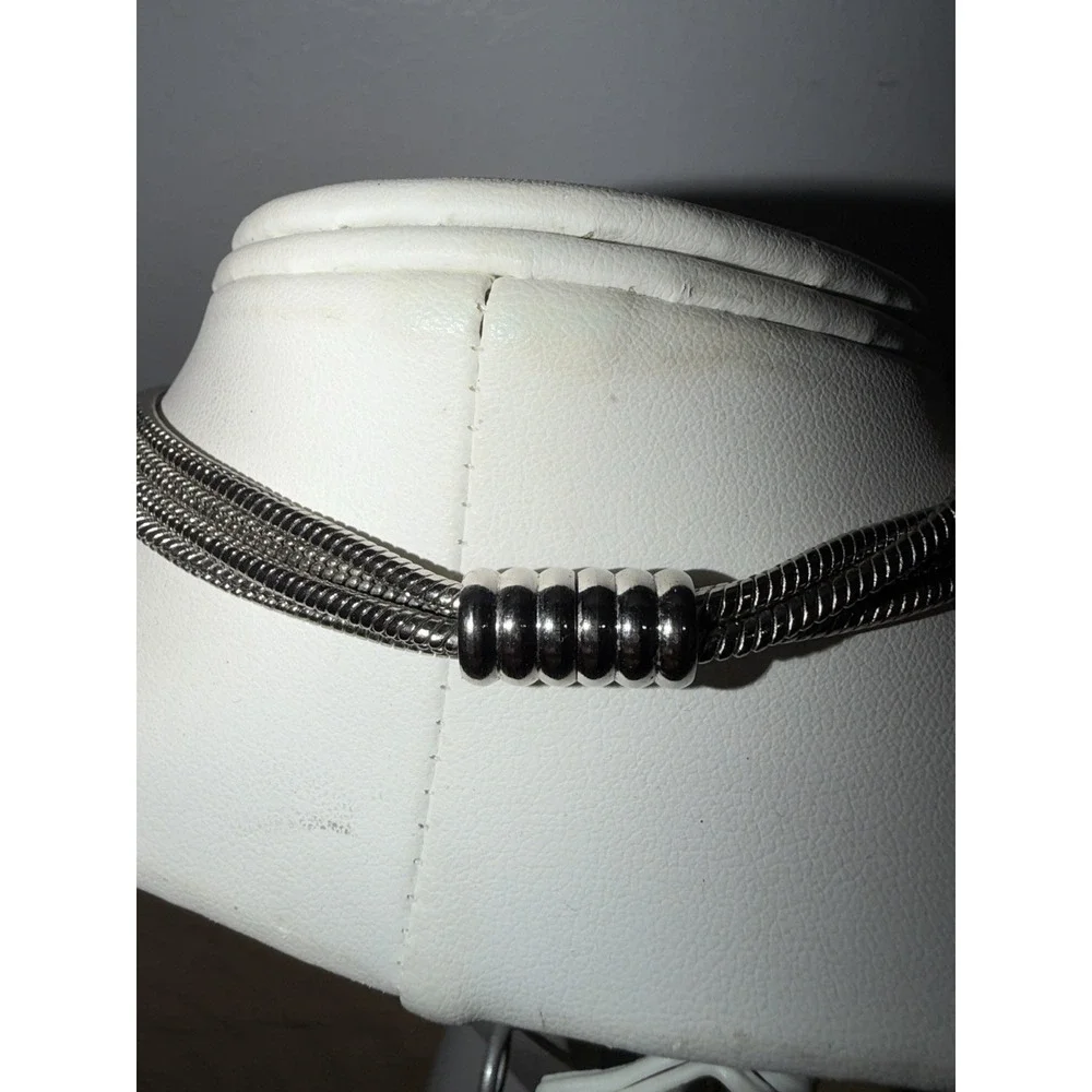 Vintage Multi-Strand Silver-Tone Necklace Snake Chains Magnetic Clasp